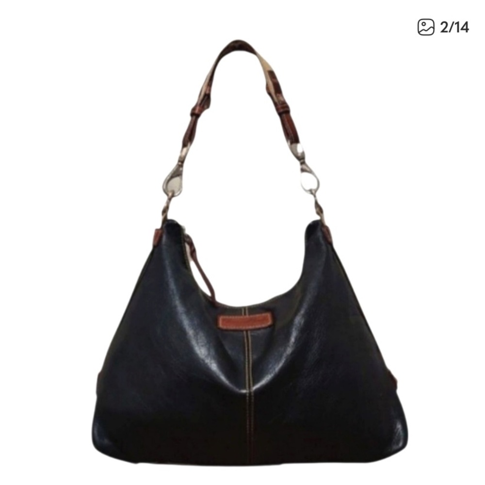 Dooney & Bourke Black Leather Shoulder Bag with Brown Trim - Picture 5 of 9
